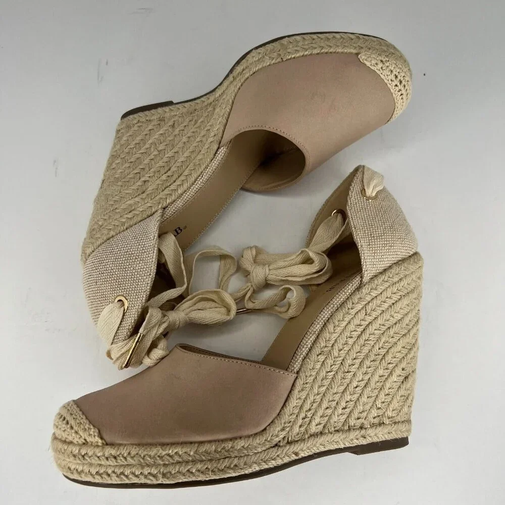 Justfab Womens Lauren Taupe Espadrille Closed Toe Lace Up Wrap Size 10 Sandals
